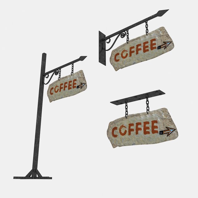 old stone cafe sign 02 3D Model .c4d .max .obj .3ds .fbx .stl .blend 