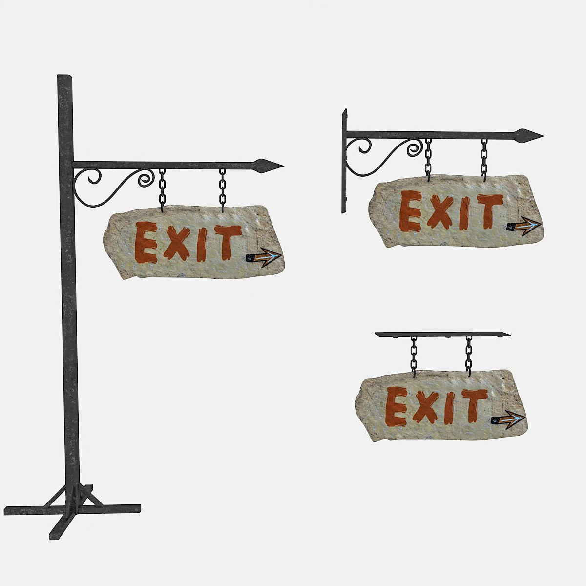 old stone exit sign 02 3D Model .c4d .max .obj .3ds .fbx .stl .blend 