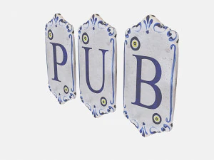 old stone pub sign 3D Model