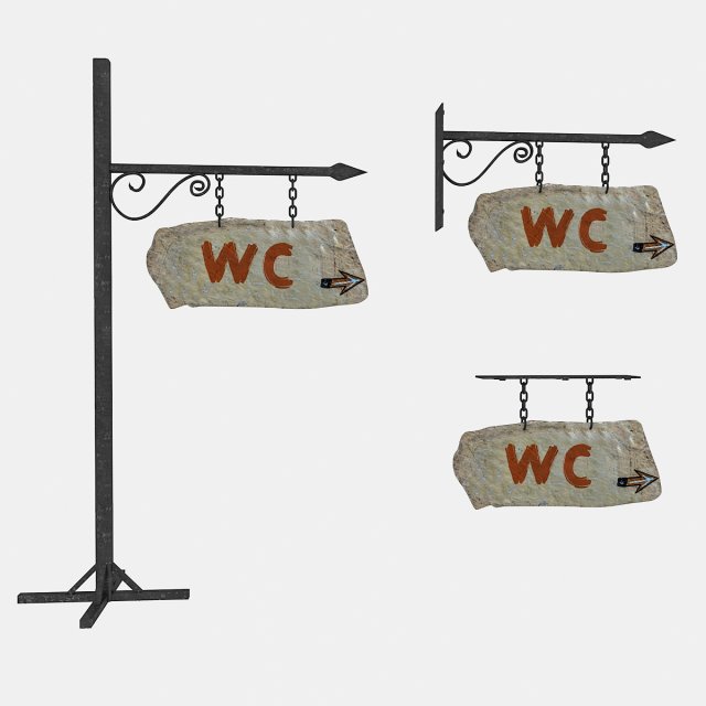 old stone wc sign 02 3D Model .c4d .max .obj .3ds .fbx .stl .blend 