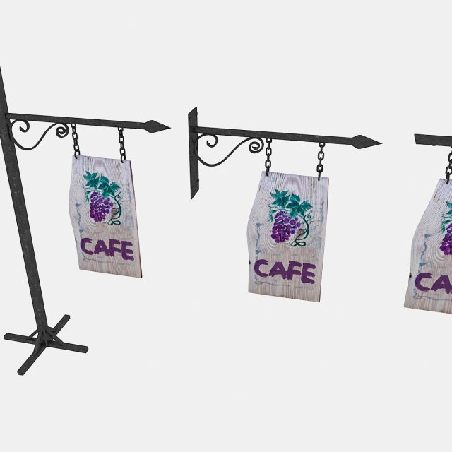 old woodden cafe sign 3D मॉडल .c4d .max .obj .3ds .fbx .stl .blend 
