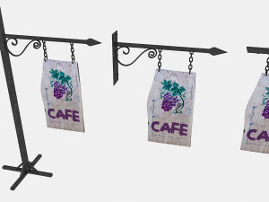 old woodden cafe sign 3D Model