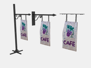 old woodden cafe sign 3D मॉडल