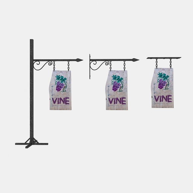 old woodden vine sign 3D Модель .c4d .max .obj .3ds .fbx .stl .blend 