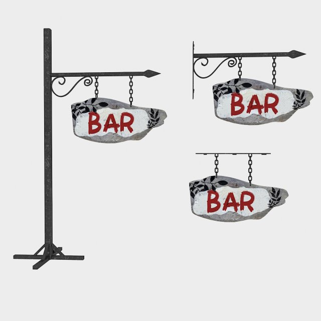 3d old wooden bar sign 02 model 3D Model .c4d .max .obj .3ds .fbx .stl .blend 