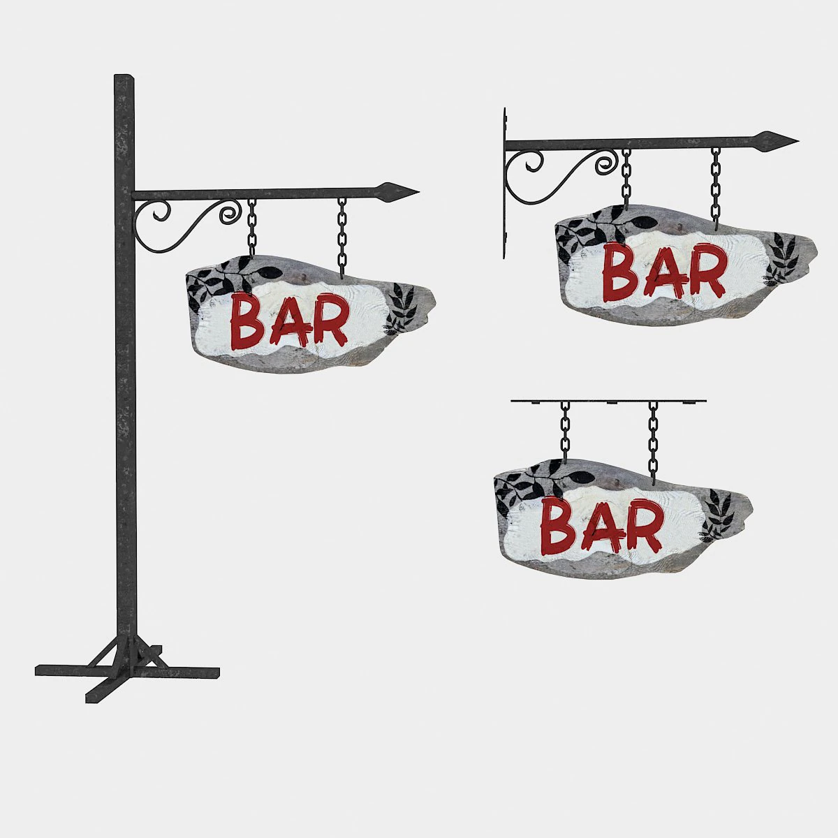 3d old wooden bar sign 02 model 3D Model .c4d .max .obj .3ds .fbx .stl .blend 