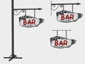 3d old wooden bar sign 02 model 3D Model