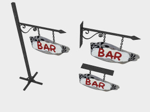 3d old wooden bar sign 02 model 3D Model