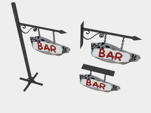3d old wooden bar sign 02 model 3D Model