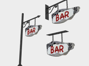 3d old wooden bar sign 02 model 3D Model