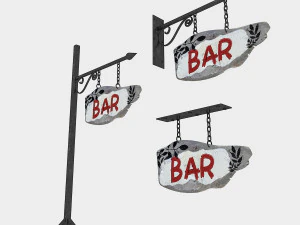 3d old wooden bar sign 02 model 3D Model