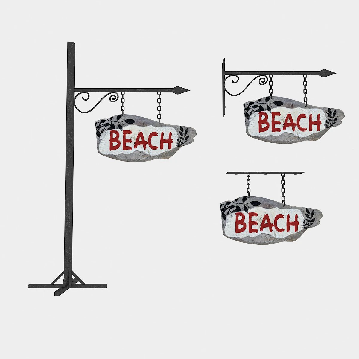 old wooden beach sign 02 3D Model .c4d .max .obj .3ds .fbx .stl .blend 