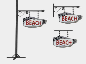 old wooden beach sign 02 3D Model