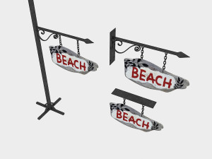 old wooden beach sign 02 3D Модель