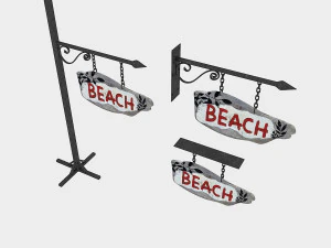 old wooden beach sign 02 3D Model
