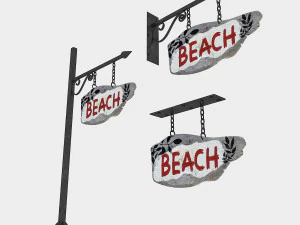 old wooden beach sign 02 3D Model