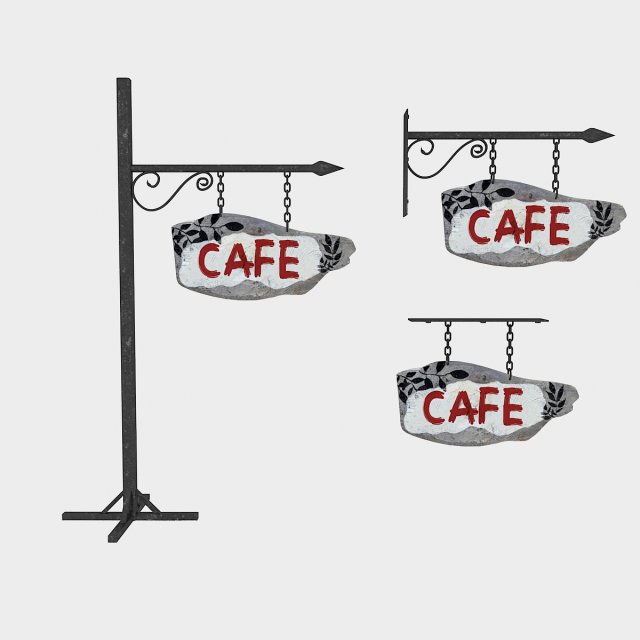 old wooden cafe sign 02 Modèle 3D .c4d .max .obj .3ds .fbx .stl .blend 