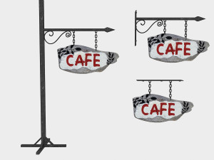 old wooden cafe sign 02 3D Model