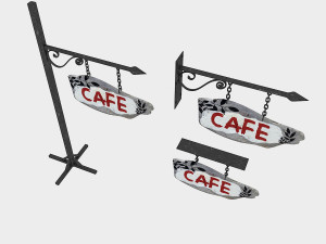 old wooden cafe sign 02 Modèle 3D