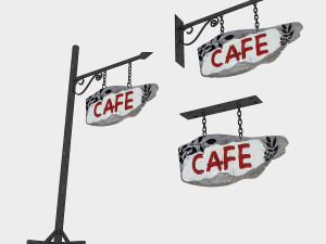old wooden cafe sign 02 Modèle 3D