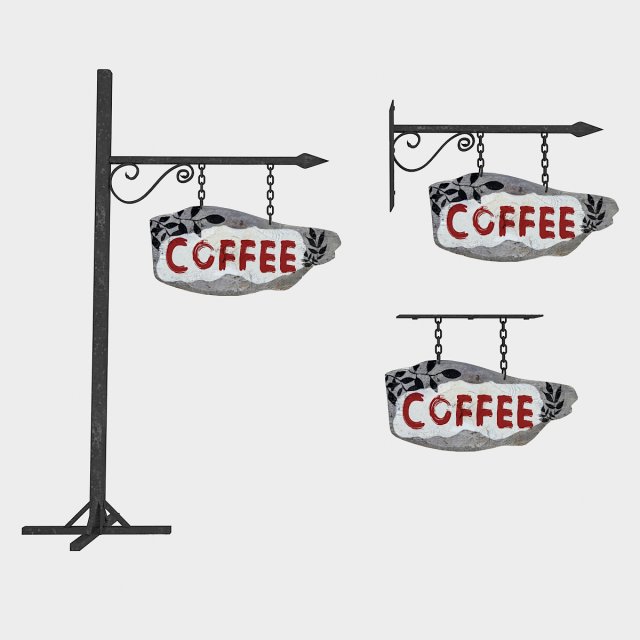 old wooden coffee sign 02 Model 3D .c4d .max .obj .3ds .fbx .stl .blend 