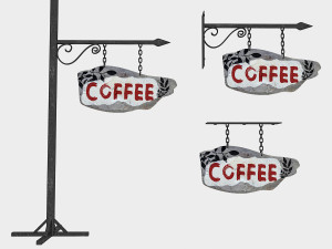 old wooden coffee sign 02 3D Model