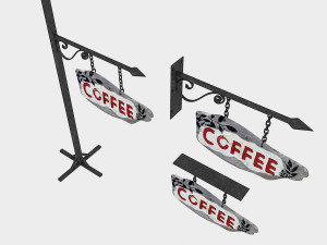 old wooden coffee sign 02 Model 3D