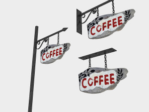 old wooden coffee sign 02 Model 3D