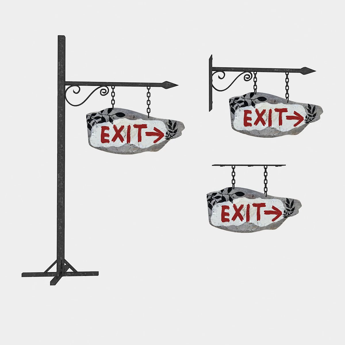 old wooden exit sign 02 3D Model .c4d .max .obj .3ds .fbx .stl .blend 