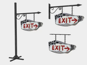 old wooden exit sign 02 3D Model