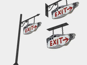 old wooden exit sign 02 3D Model