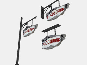 old wooden food drink sign 02 Modelo 3D