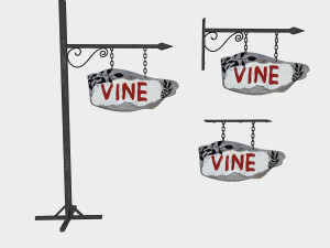 old wooden vine sign 02 3D Model