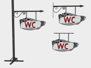 old wooden wc sign 02 3D Model