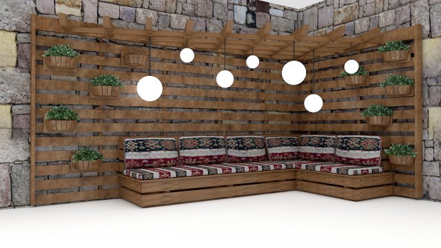 the wooden garden corner set Model 3D .c4d .max .obj .3ds .fbx .stl .blend 