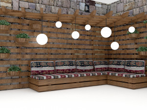 the wooden garden corner set 3D Model