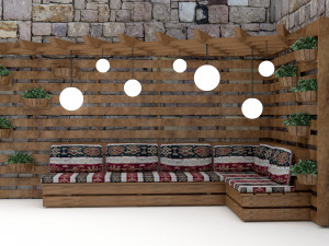 the wooden garden corner set Model 3D