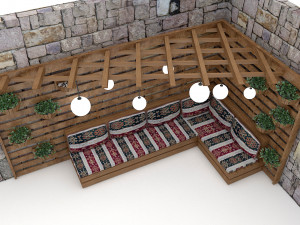 the wooden garden corner set Model 3D