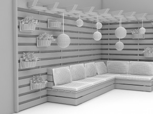 the wooden garden corner set Model 3D