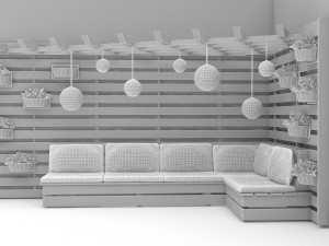 the wooden garden corner set Model 3D