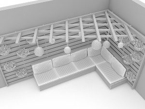 the wooden garden corner set Model 3D