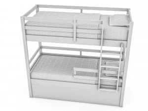 3d modern wooden bunk bed 3D Model