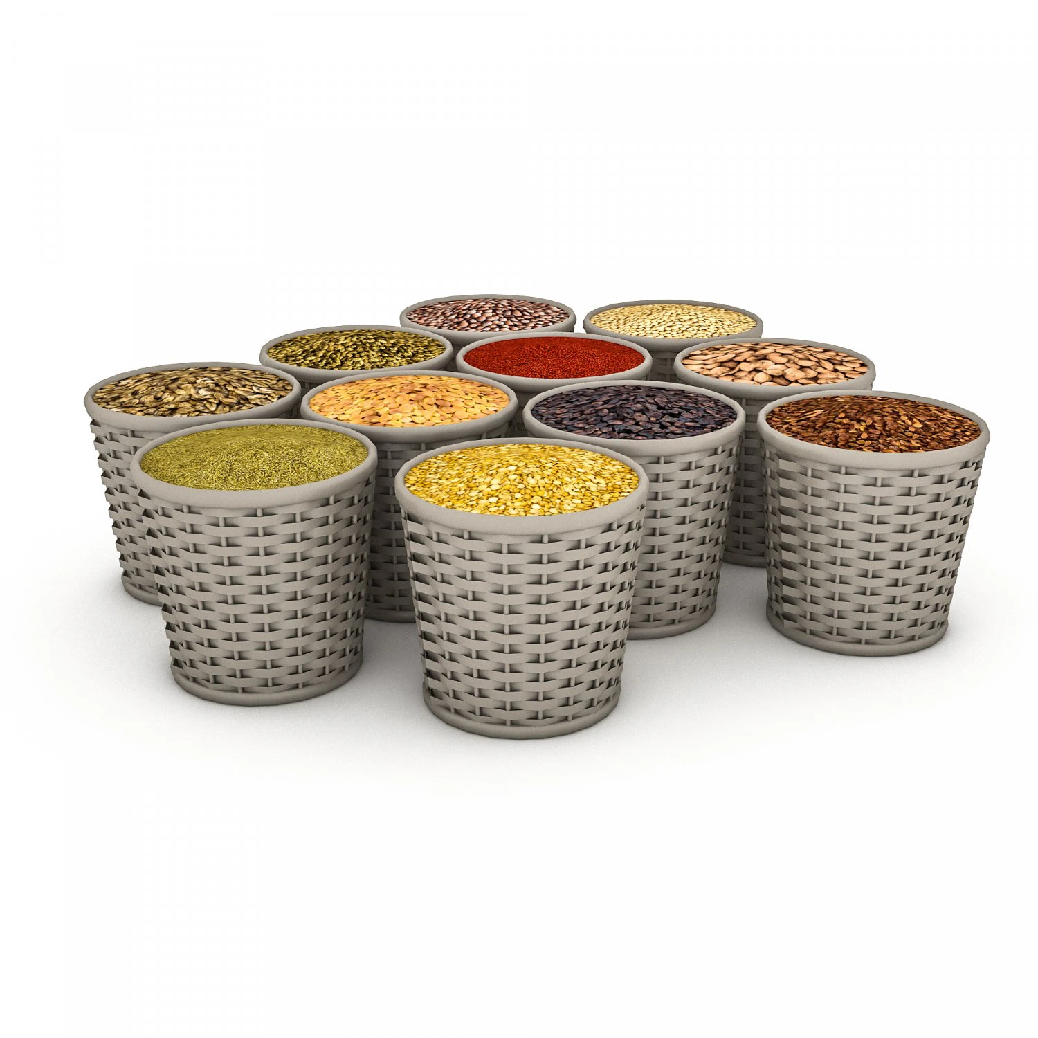 baskets of dried legumes 3D Model .c4d .max .obj .3ds .fbx .stl .blend 