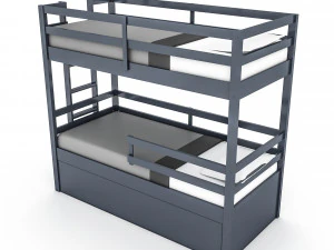 modern wooden bunk bed 02 3d 3D Model
