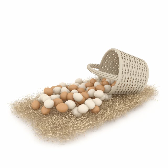 basket straw and eggs are natural 3Dモデル .c4d .max .obj .3ds .fbx .stl .blend 