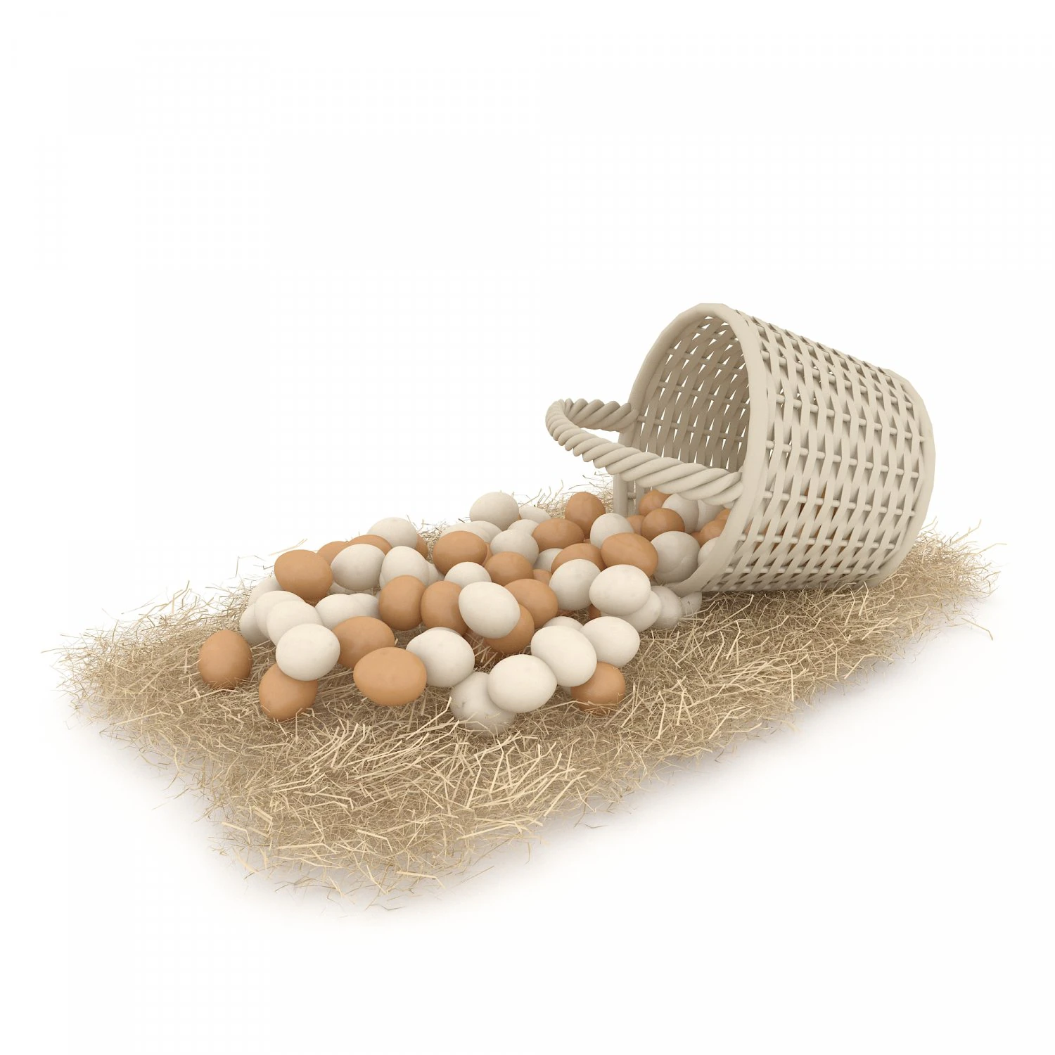 basket straw and eggs are natural 3D Model .c4d .max .obj .3ds .fbx .stl .blend 