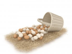 basket straw and eggs are natural 3D Model