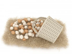 basket straw and eggs are natural 3D Model