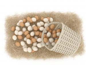 basket straw and eggs are natural 3Dモデル
