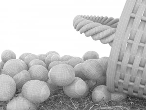 basket straw and eggs are natural 3D Model